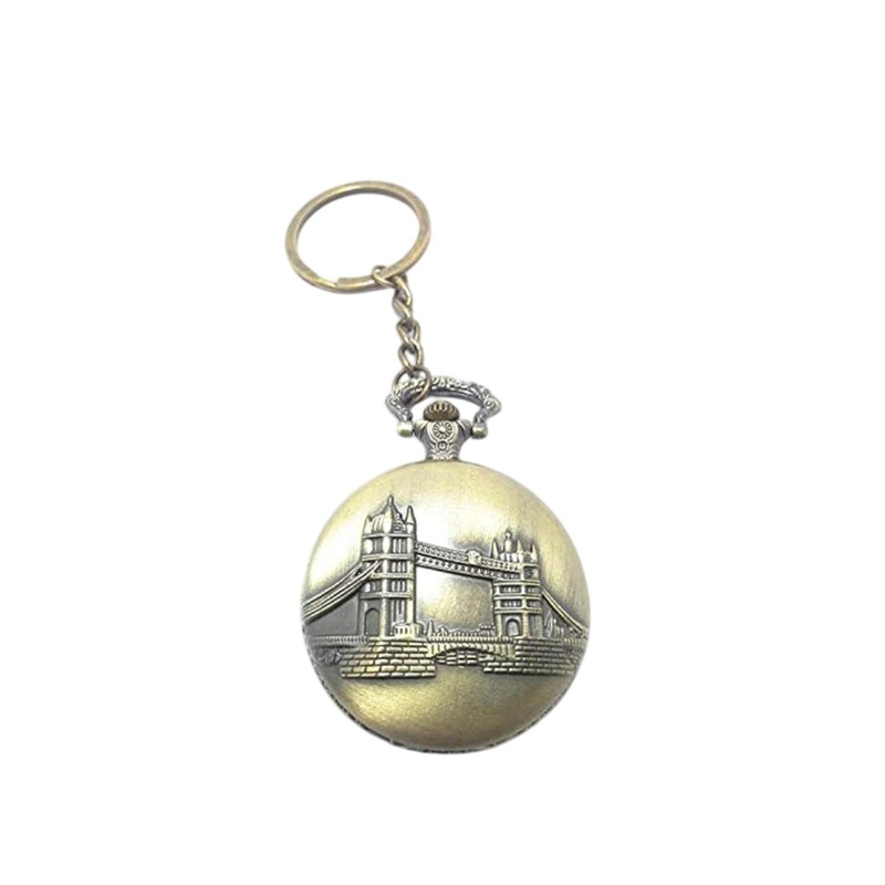 AUGEN Textured Premium Pocket Watch Design London Bridge Retro Vintage Key Chain