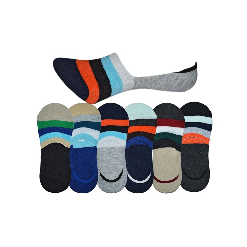 BAESD Men Pack Of 6 Striped Cotton Shoe Liner Loafer Socks
