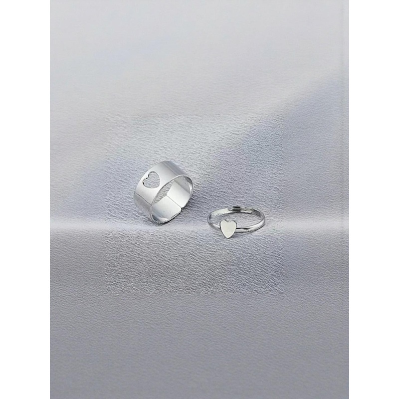 J.S ENTERPRISES Set Of 2 Unisex Stainless Steel Heart Design Finger Rings