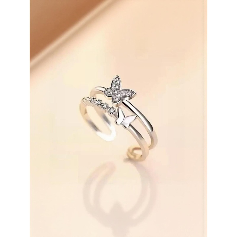 J.S ENTERPRISES Unisex Butterfly Artificial Stones Studded Double Finger Ring