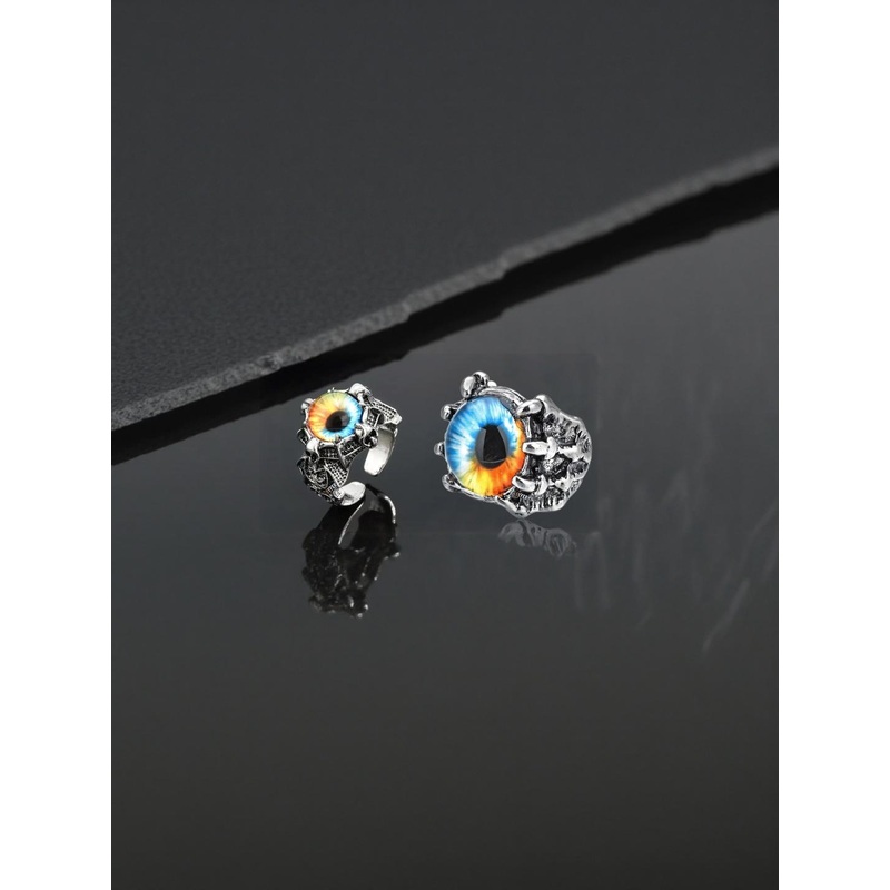 J.S ENTERPRISES Unisex Oxidised Stainless Steel Eye Motif Finger Ring