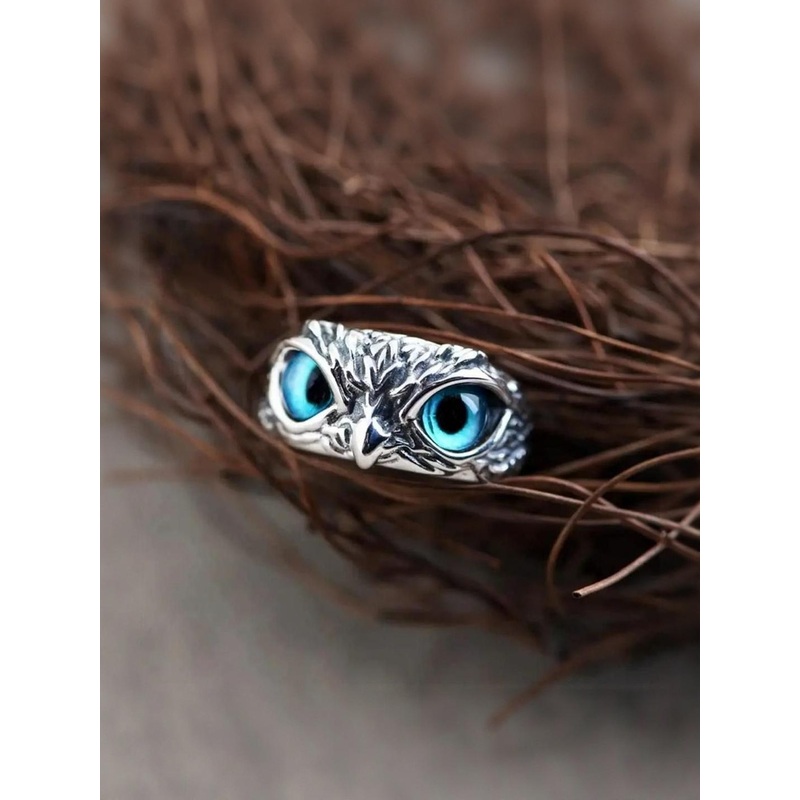 J.S ENTERPRISES Unisex Oxidised Stainless Steel Owl Motif Finger Ring