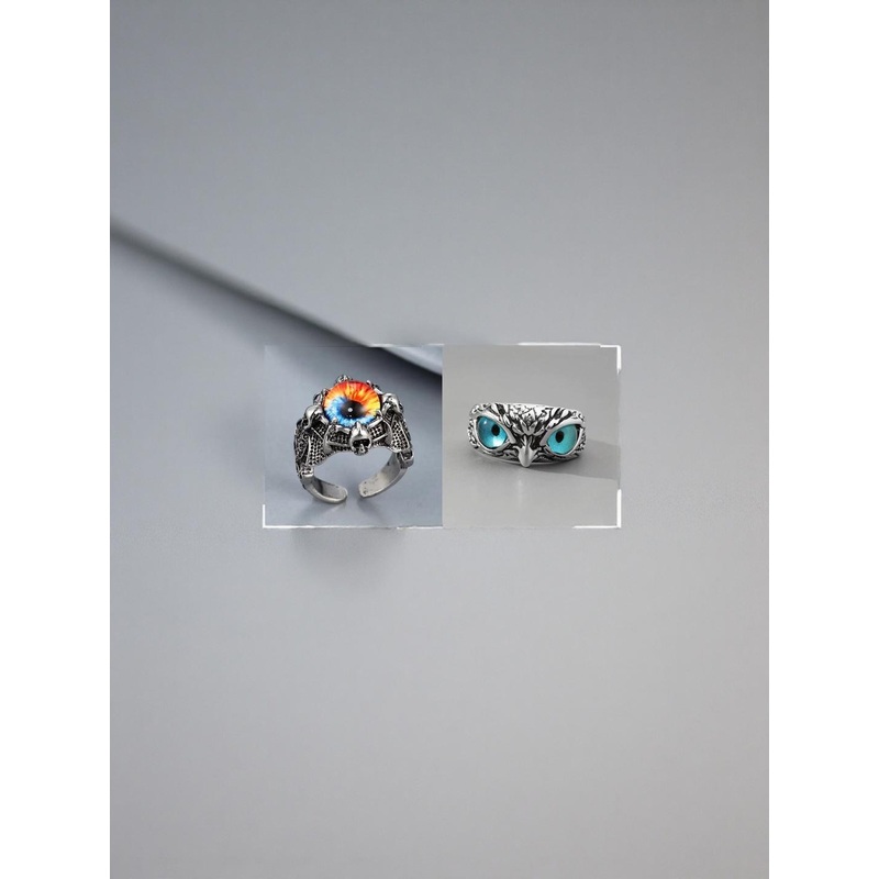 J.S ENTERPRISES Unisex Set of 2 Oxidised Stainless Steel Stones Studded Finger Ring