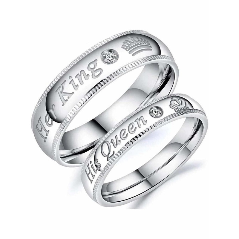 J.S ENTERPRISES Unisex Set of 2 Stainless Steel Couple Finger Ring
