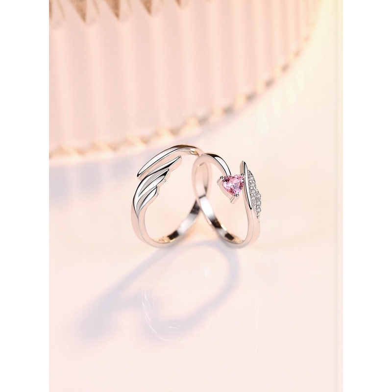 J.S ENTERPRISES Unisex Set of 2 Stainless Steel Pink Accent Finger Ring