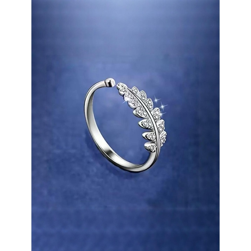 J.S ENTERPRISES Unisex Stainless Steel Artificial Stones Studded Leaf Finger Ring