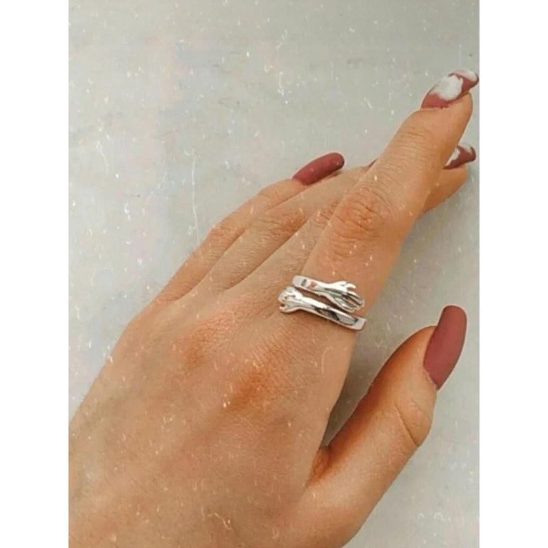 J.S ENTERPRISES Unisex Stainless Steel Hugging Hands Finger Ring