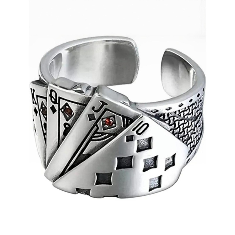 J.S ENTERPRISES Unisex Stainless Steel Oxidised Artificial Stones Studded Finger Ring