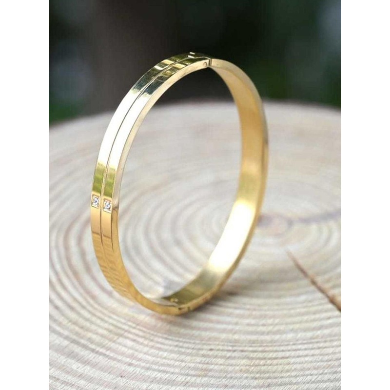 LAKSH Men Stainless Steel Gold-Plated Kada Bracelet