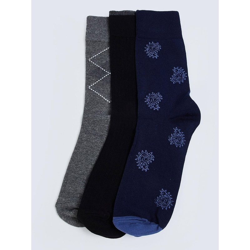 Max Pack of 3 Men Patterned Crew Length Socks