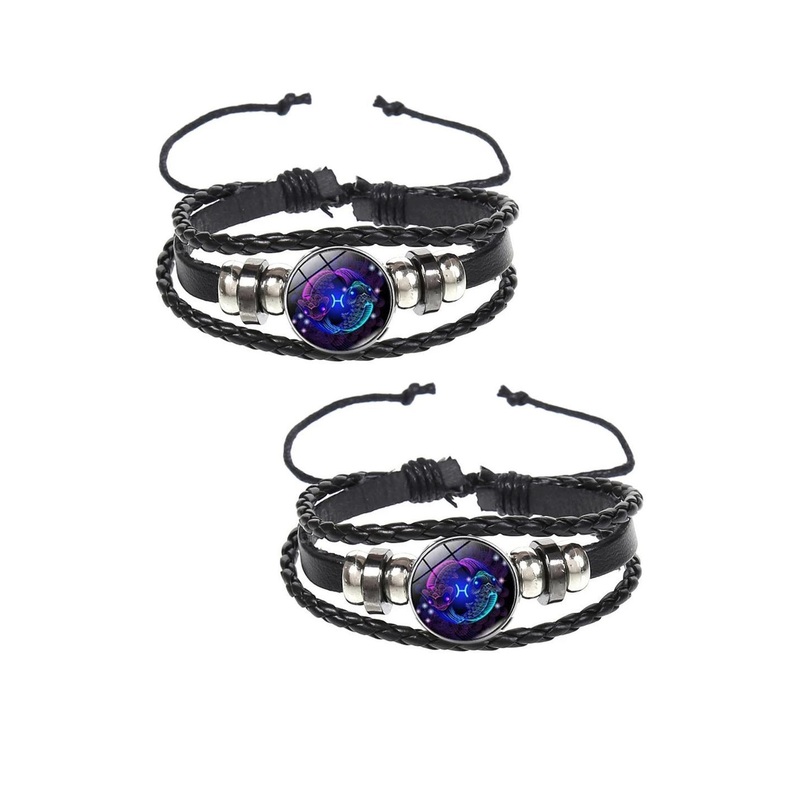 Uniqon Pack of 2 Men Leather Multistrand Bracelet