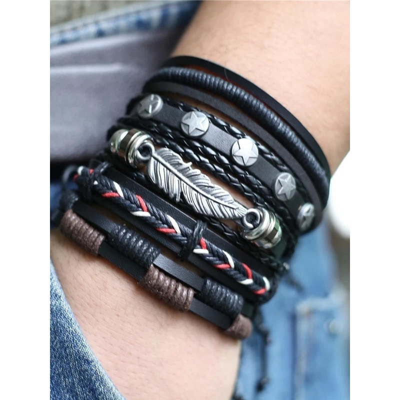 Vientiq Black Leather Bracelet