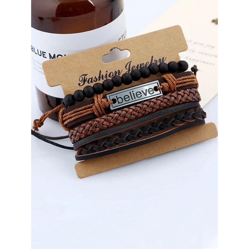 YouBella Men Set Of 4 Leather Wraparound Bracelet
