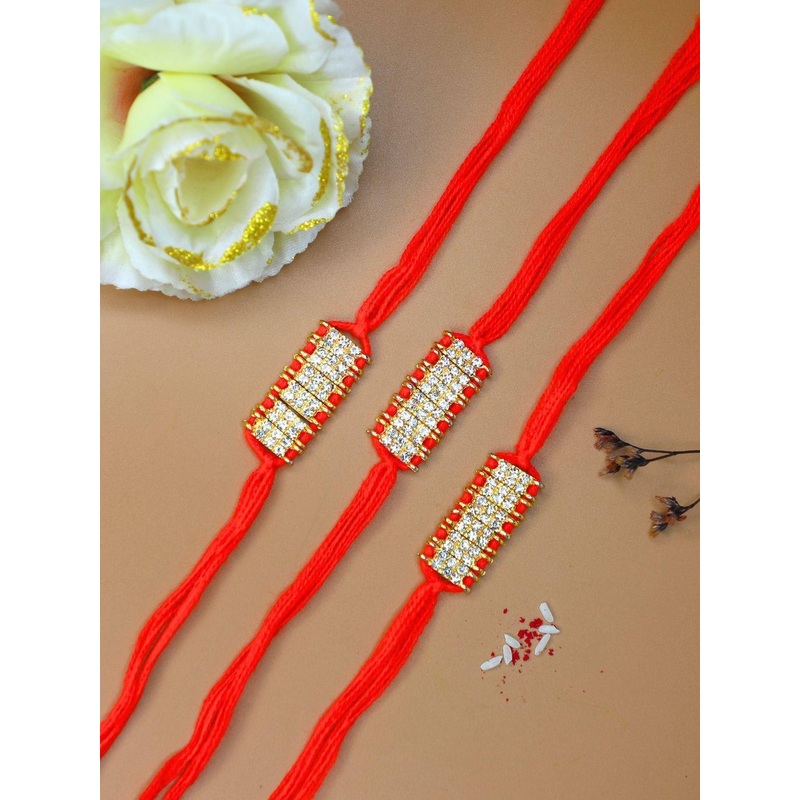 Anouk Set of 3 Stones-Studded Rakhis With Greeting Card & Roli Chawal