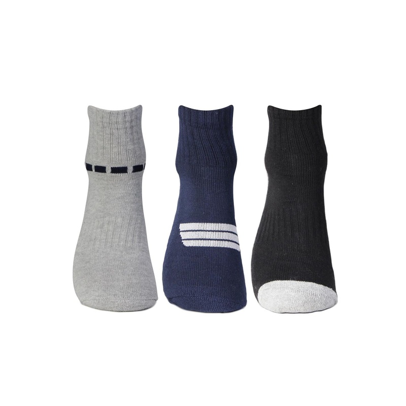 Bonjour Men Pack Of 3 Assorted Cotton Ankle Length Cushioned Socks