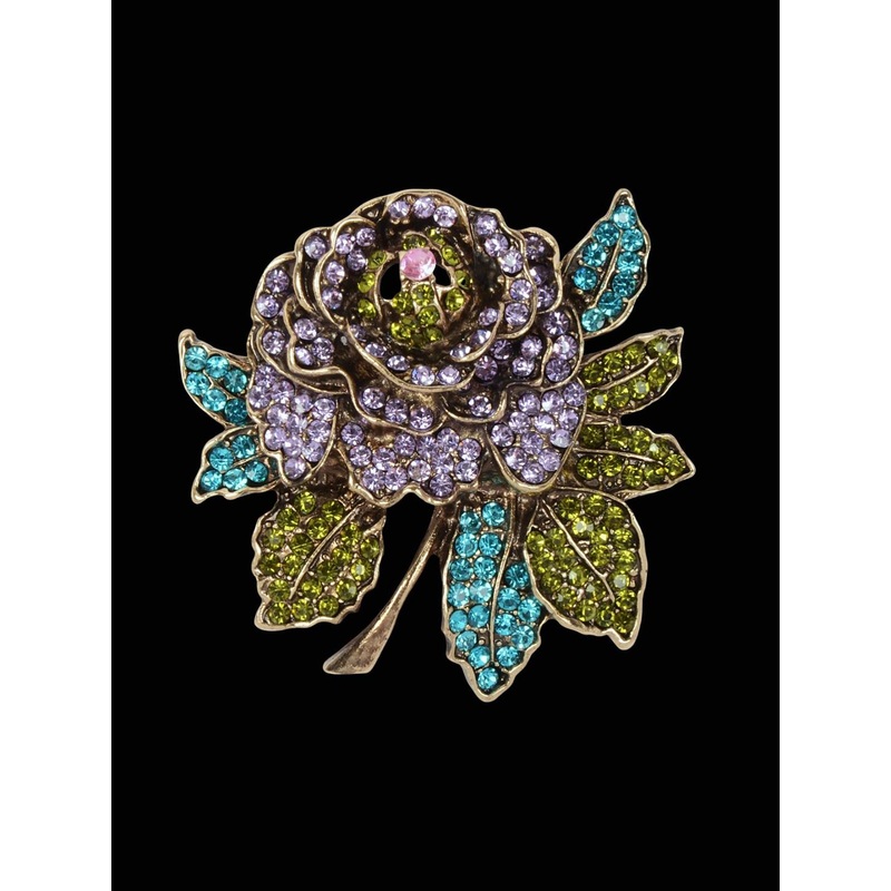 Curren 18k Gold-Plated  Real Stones Studded Flowers Shaped Metal Brooch