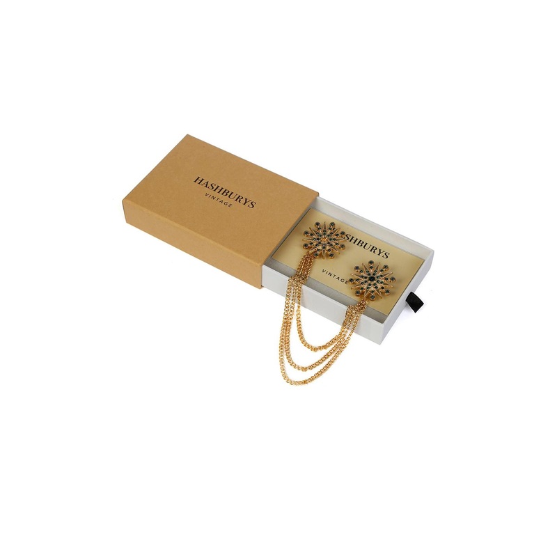 Hashburys Gold & Green Embellished Chained Brooch