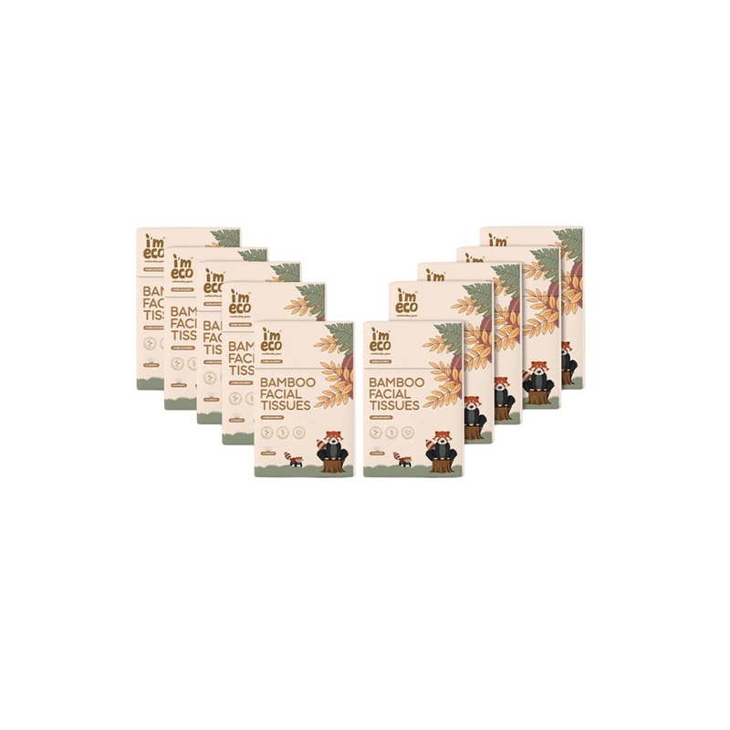 IMECO Set Of 10 Ultra-Soft Travel Friendly Bamboo Pocket Facial Tissue – 10 Tissues Each