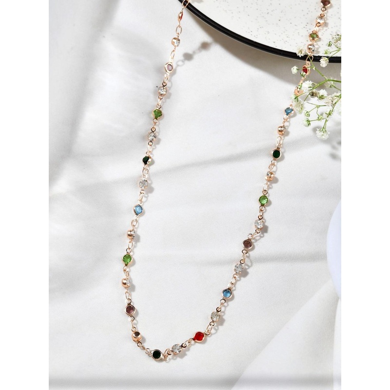 Jewels Nest Unisex Stainless Steel Gold-Plated Stones Studded Link Minimal Chain