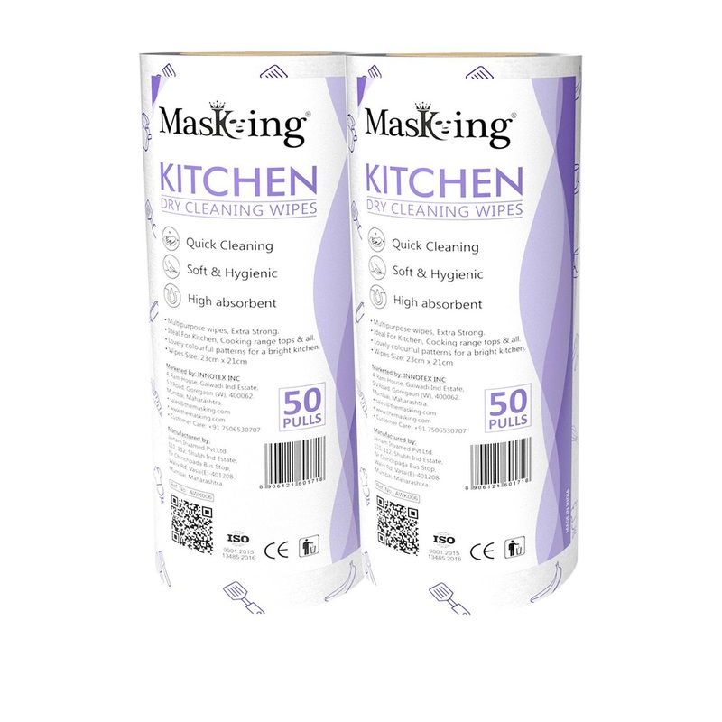 MasKing Set of 2 Kitchen Dry Cleaning Wipes Rolls – 50 Pull each
