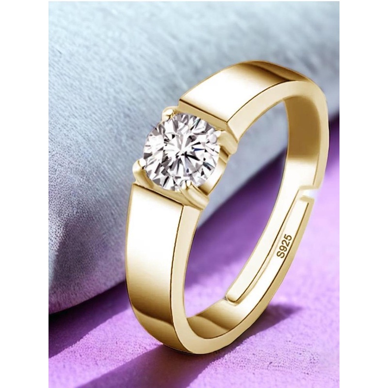 MYKI Men Gold-Plated CZ Studded Adjustable Finger Ring