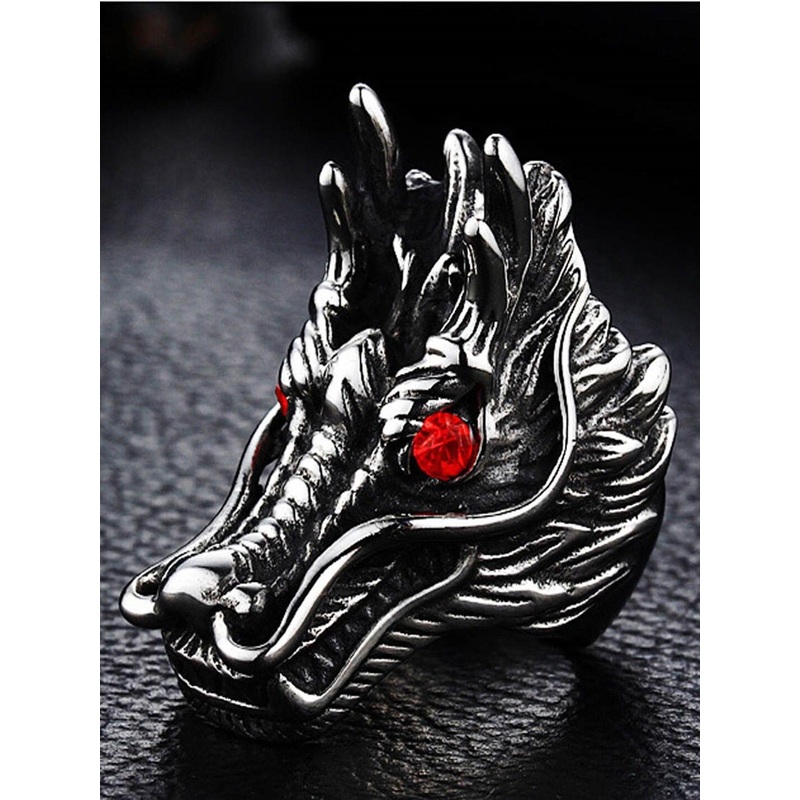 OOMPH Men Stainless Steel Dragon Head Biker Finger Ring