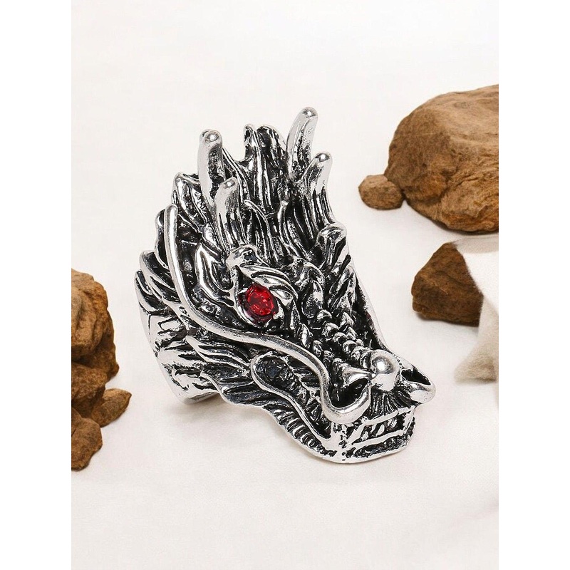 OOMPH Men Vintage Gothic Dragon Head Biker Ring