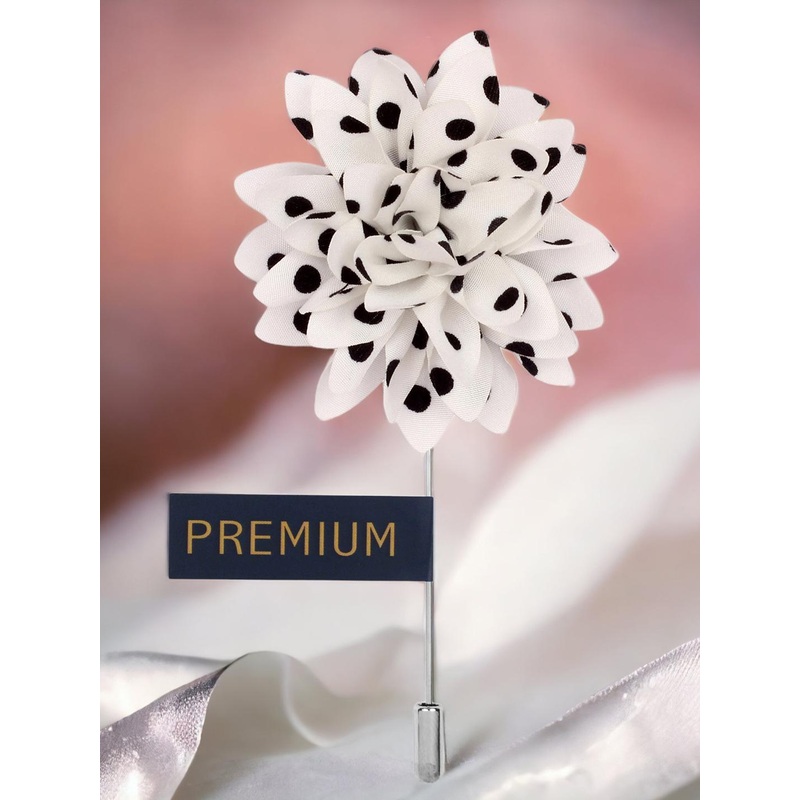 PELUCHE Unisex White & Black Polka Petals Floral Lapel Pin