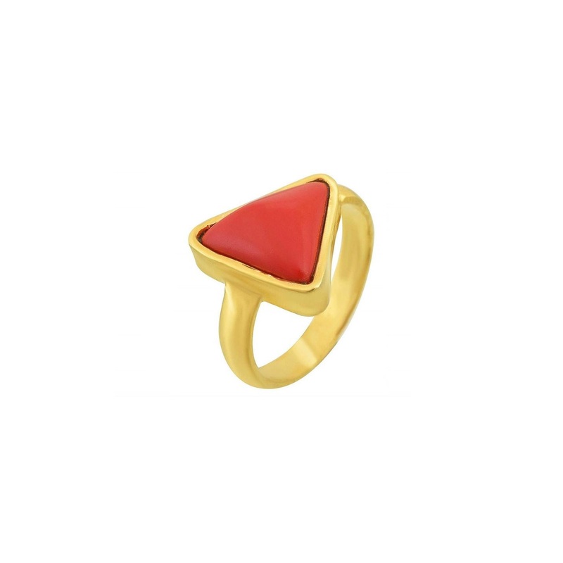 RAVIOUR LIFESTYLE Brass-Plated Coral Stone Studded Finger Ring