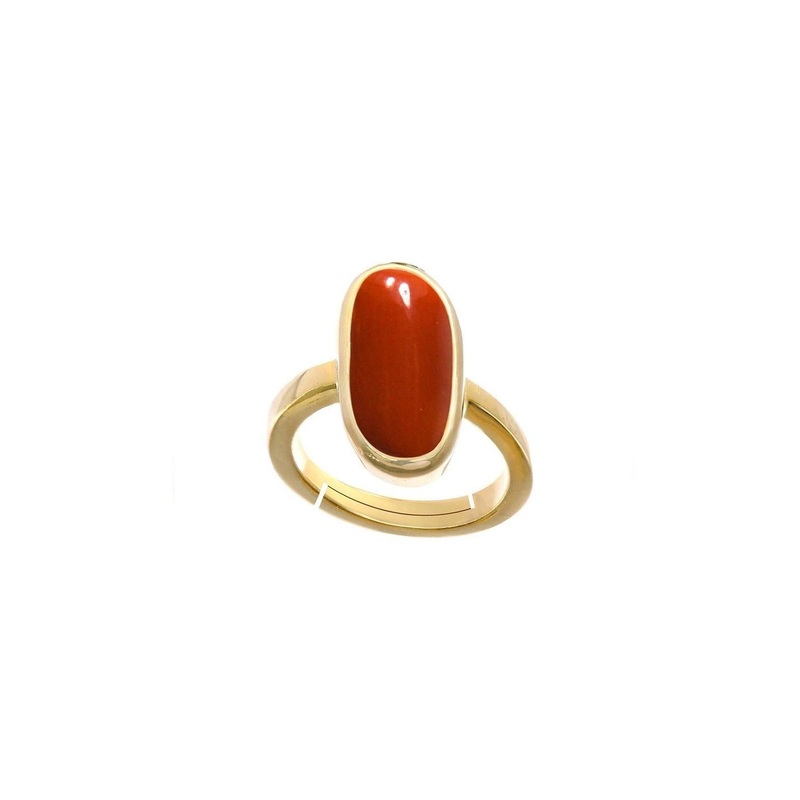 RAVIOUR LIFESTYLE Gold-Plated 6.25 Ratti Coral Stone Studded Finger Ring