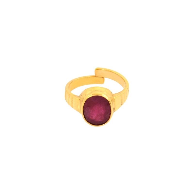 RAVIOUR LIFESTYLE Gold-Plated Ruby Stone-Studded Finger Ring