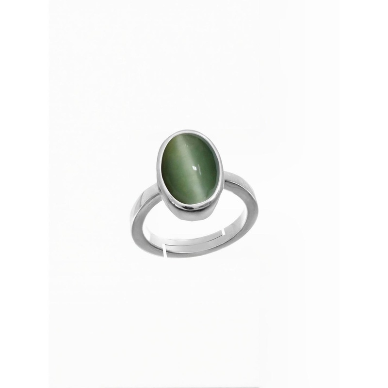 RAVIOUR LIFESTYLE Sliver Plated 6.25 Ratti Cat’s Eye  Studded Finger Ring