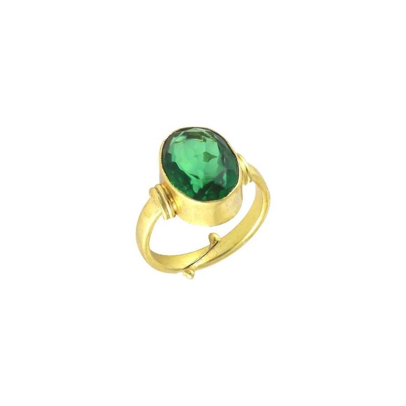 RAVIOUR LIFESTYLE Unisex Gold-Plated 5.25 Carat Emerald Stone Studded Finger Ring