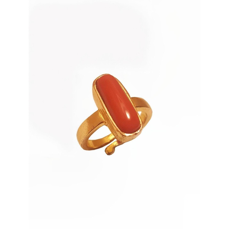RAVIOUR LIFESTYLE Unisex Gold Plated Coral Monga Gemstone Finger Ring