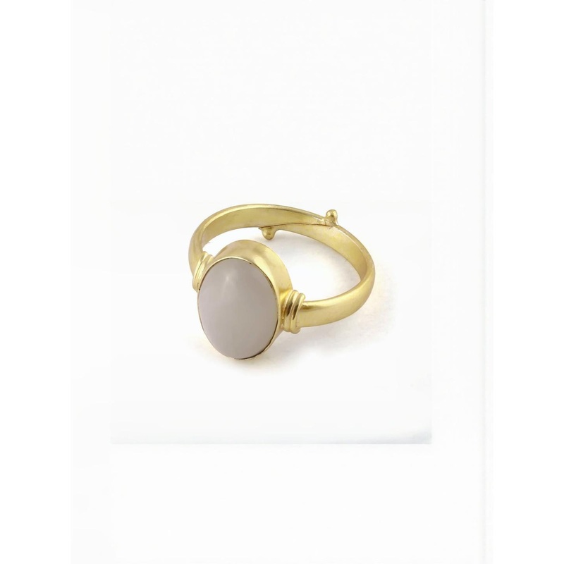 RAVIOUR LIFESTYLE Unisex Stainless Steel Gold-Plated Moon Stone Studded Finger Ring