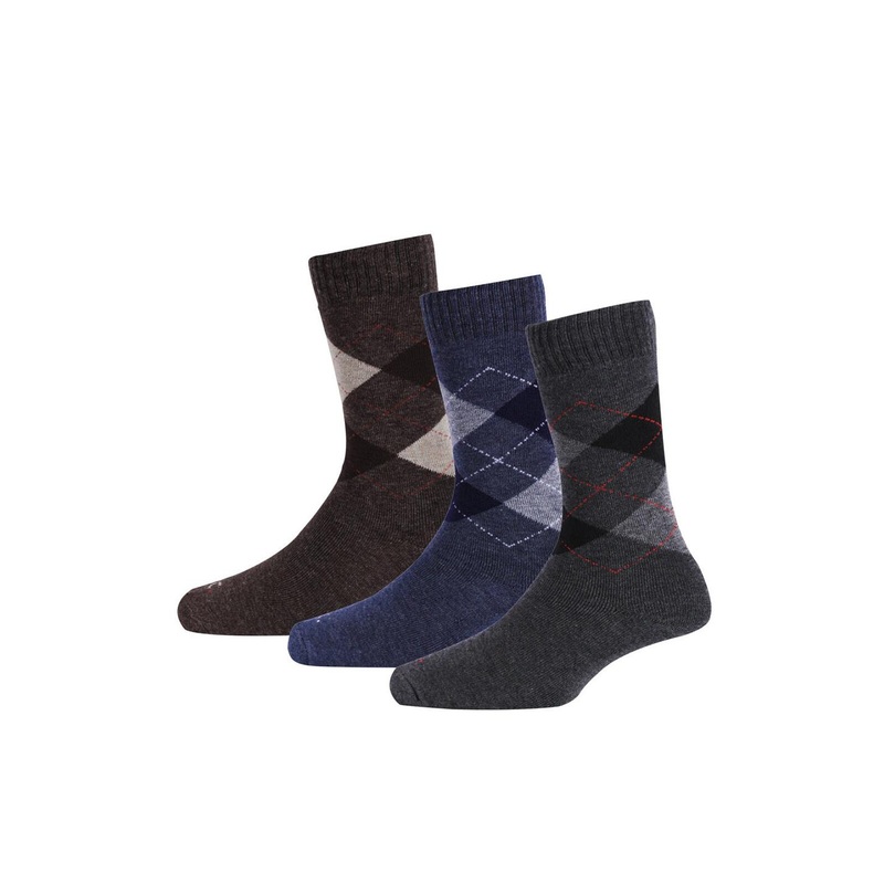 RC. ROYAL CLASS Men Navy Blue Brown & Black Pack Of 3 Patterned Calf Length Socks