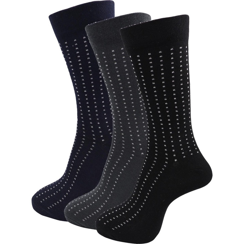 RC. ROYAL CLASS Men Pack Of 3 Black & Blue Patterned Cotton Calf-Length Socks