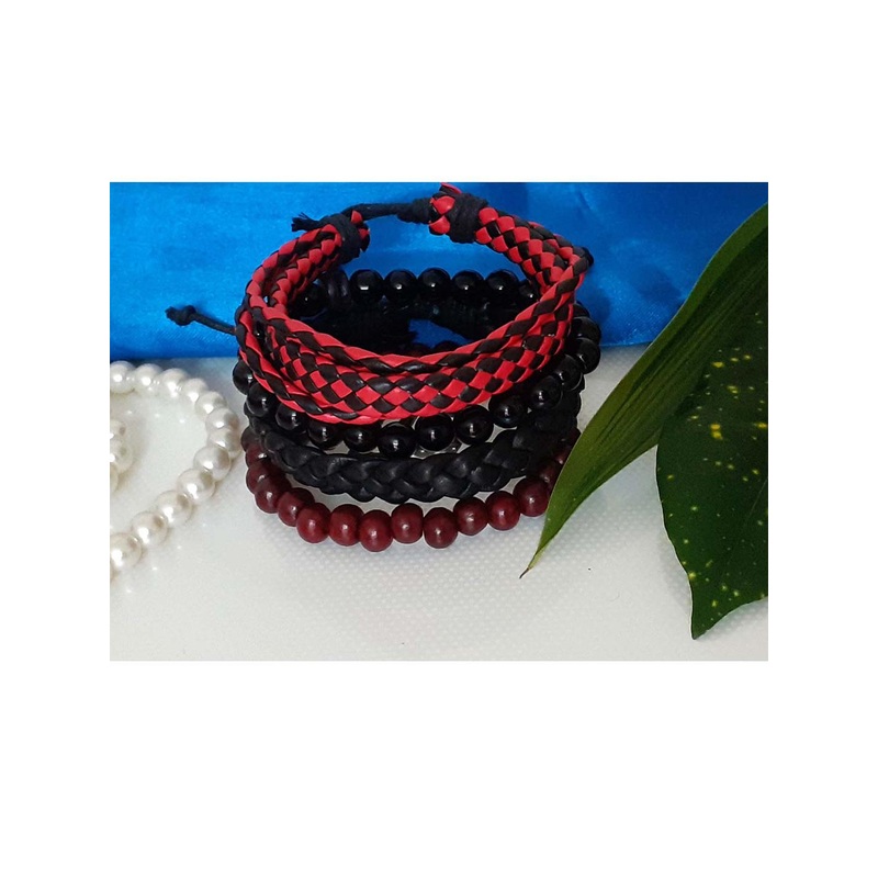 RICH AND FAMOUS Men Set of 4 Leather Wraparound Bracelet