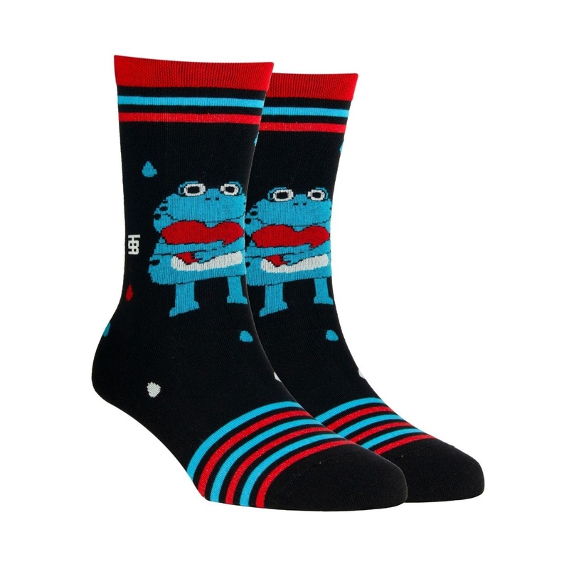 SockSoho Men Black & Blue Striped & Frog Patterned Above Ankle-Length Socks