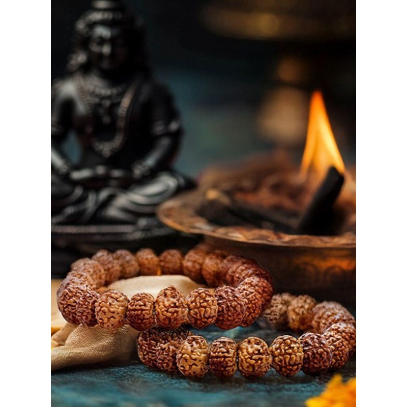 The Roadster Lifestyle Co Men Pack Of 2 Natural Rudraksha Studded Stretchable Bracelet