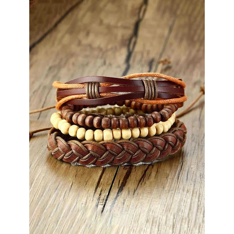 The Roadster Lifestyle Co. Set Of 4 Artificial Beaded Leather Multistrand Bracelet