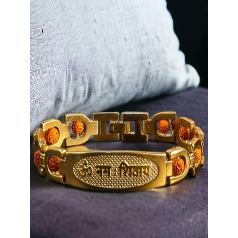 WATCHSTAR Unisex Gold-Plated Stainless Steel Om Namah Shivay Wraparound Bracelet