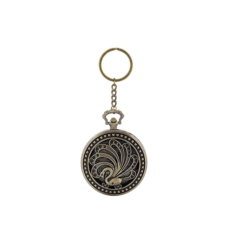 AUGEN Peacock Design Retro Vintage Pocket Watch Key Chain With Key Ring