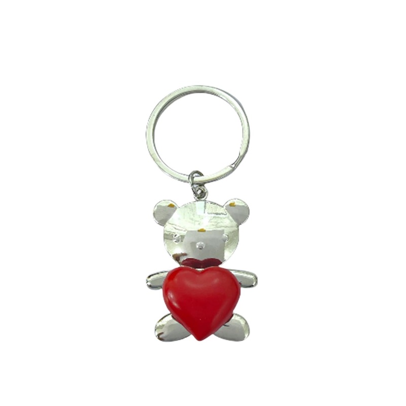 AUGEN Teddy Heart Stainless Steel Keychain With Key Ring