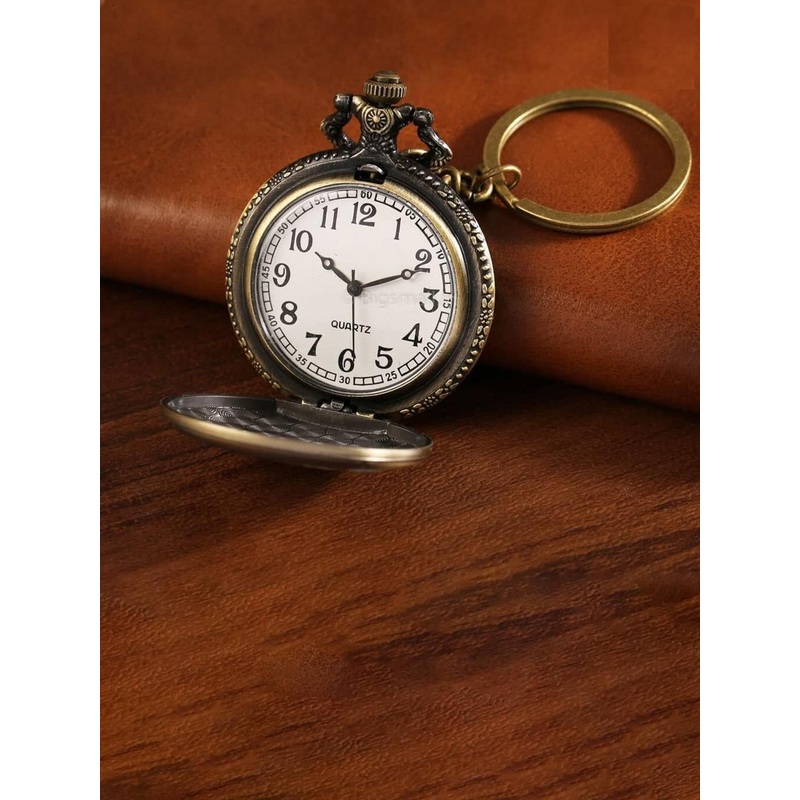 AUGEN Textured Premium Pocket Watch Design Skull Retro Vintage Key Chain