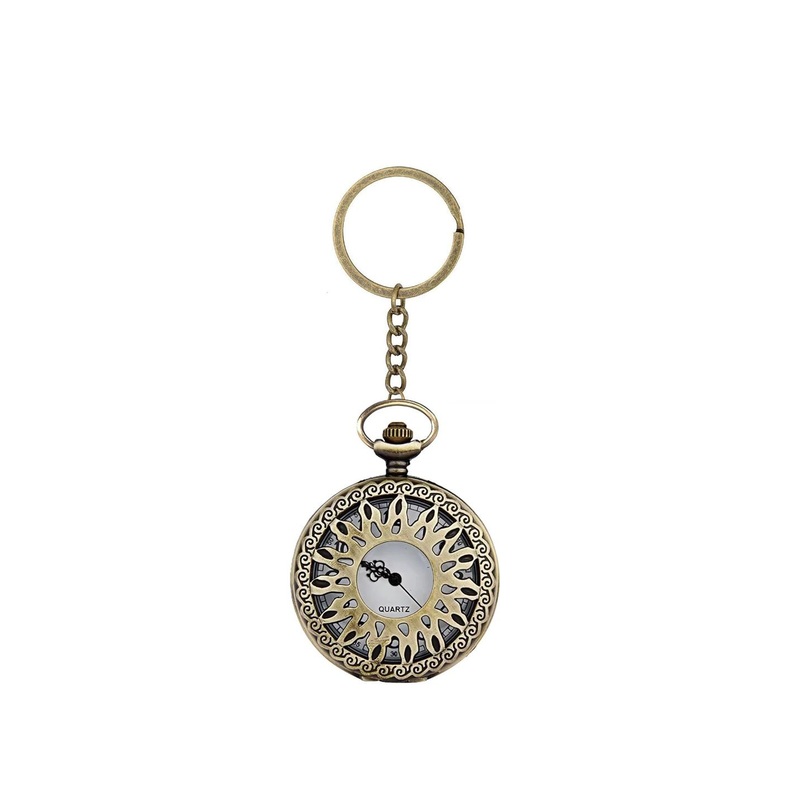 AUGEN Textured Premium Pocket Watch Design Sun Retro Vintage Key Chain
