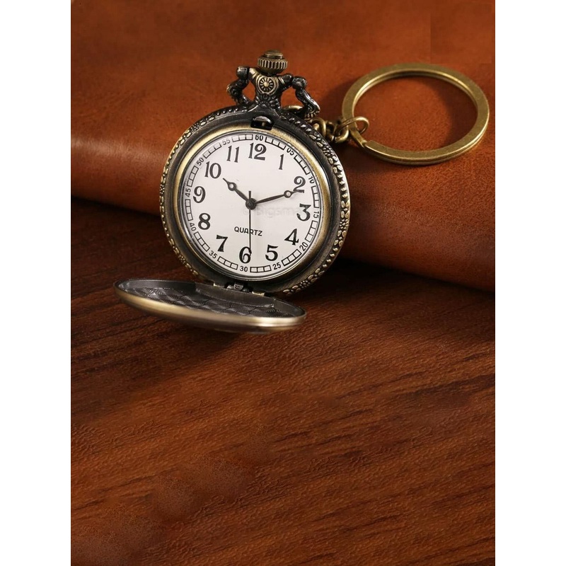 AUGEN Textured Premium Pocket Watch Design Titanic Retro Vintage Key Chain
