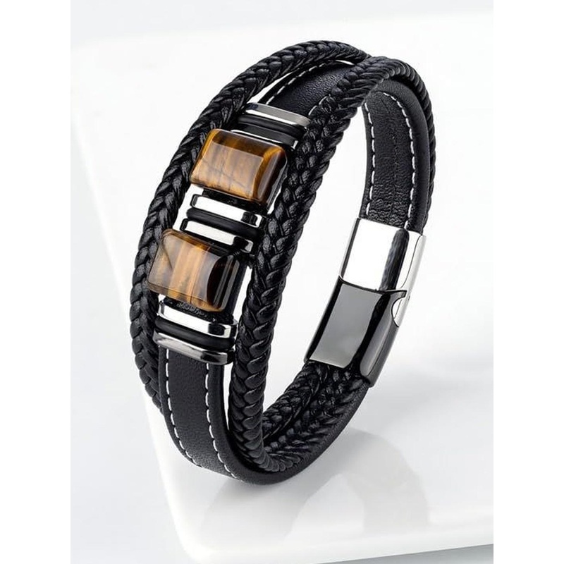 EDMIRIA Unisex Tiger Eye Leather Bracelet
