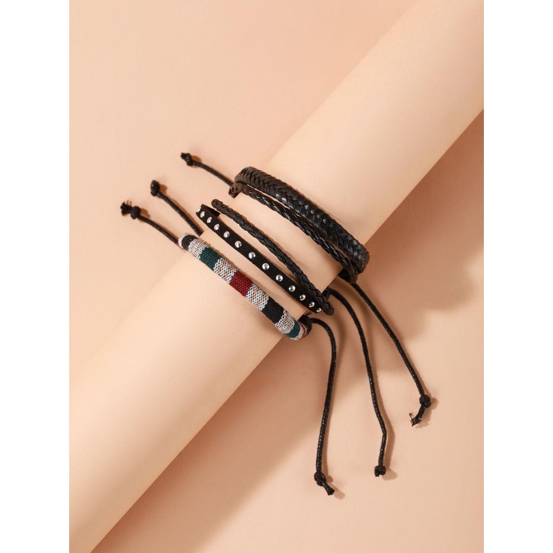 KPOP Men Set Of 3 Leather Wraparound Casual Bracelets