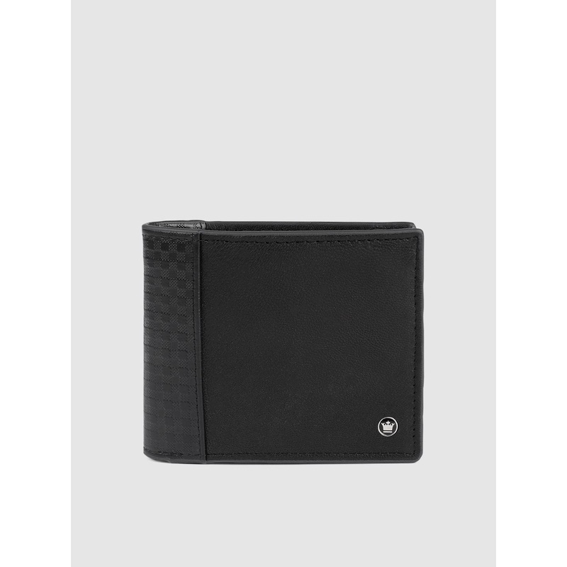 Louis Philippe Men Black Solid Two Fold Leather Wallet